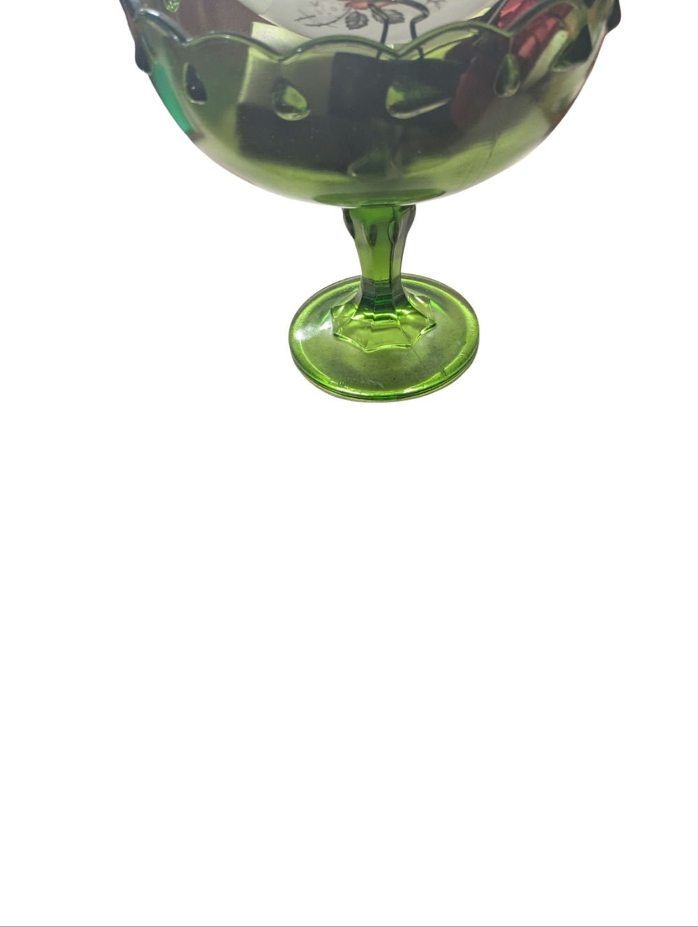 Vintage Green Pressed Glass Pedestal Bowl - Picture 6 of 6